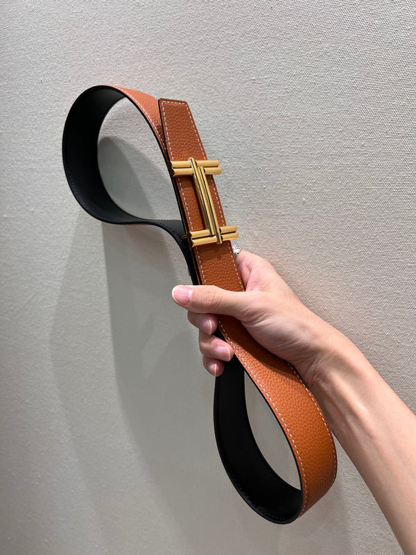 FIBBIA PER CINTURA HM TRAVERSE E CINTURINO REVERSIBILE IN PELLE MARRONE BRONZO 38 MM FERRAMENTA ORO