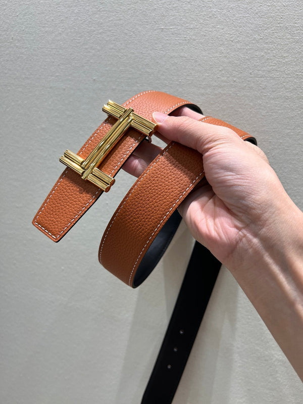 FIBBIA PER CINTURA HM TRAVERSE E CINTURINO REVERSIBILE IN PELLE MARRONE BRONZO 38 MM FERRAMENTA ORO