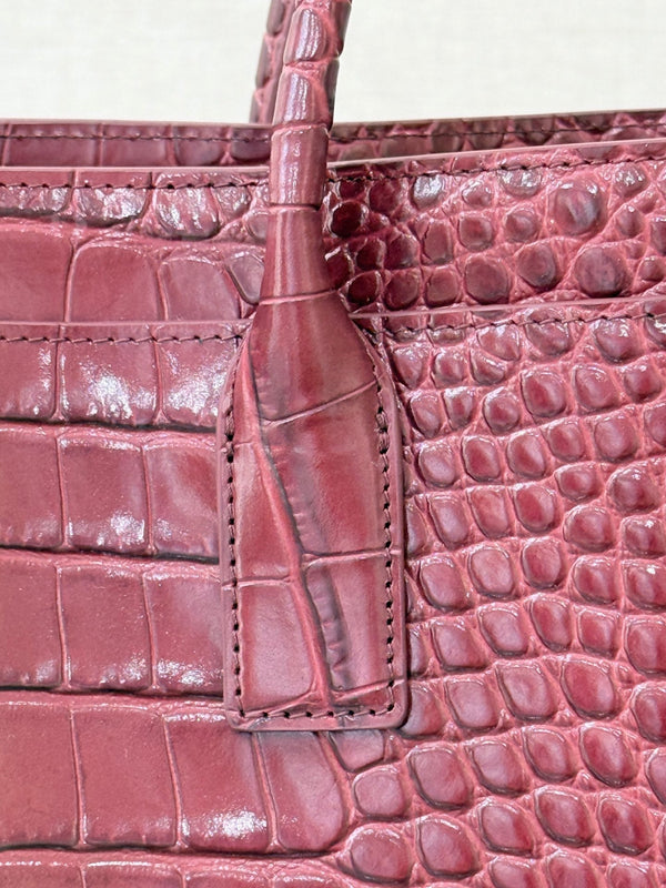 CC 2026 Executive Cerf Tote Bag Burgundy Crocodile Embossed Leather