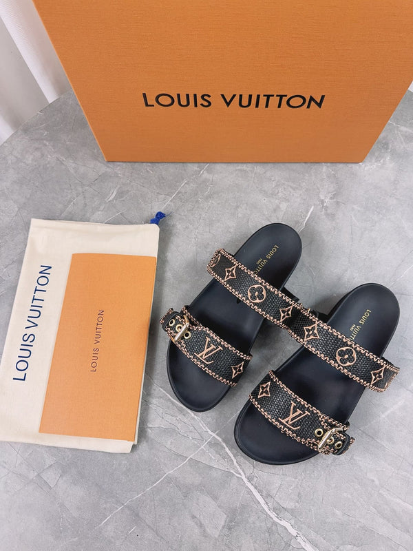 LV Sandals Black Embroidered Sedge
