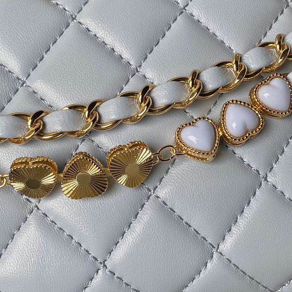 24p clutch with chain 19cm turquoise blue lambskin