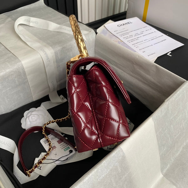 CC 24A Coco Handle Small 23cm Burgundy Patent Calfskin Gold Hardware