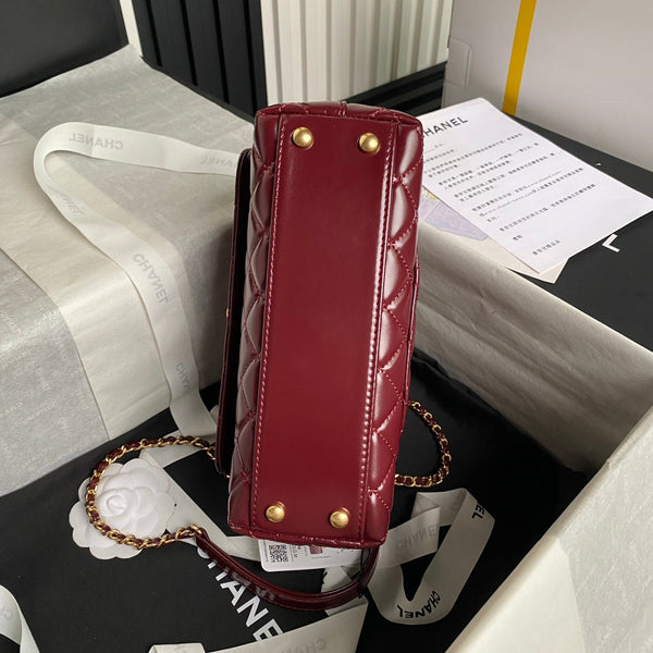 CC 24A Coco Handle Small 23cm Burgundy Patent Calfskin Gold Hardware