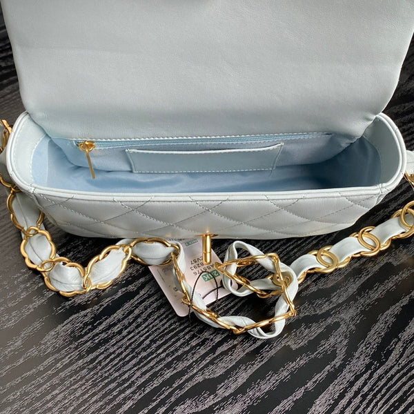 CC 24K Mini Flap Bag 21cm Cloud Blue Lambskin Gold Hardware
