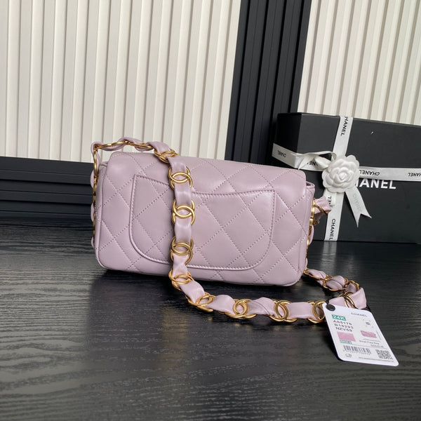 CC 24K Mini Flap Bag 21cm Light Violet Lambskin Gold Hardware