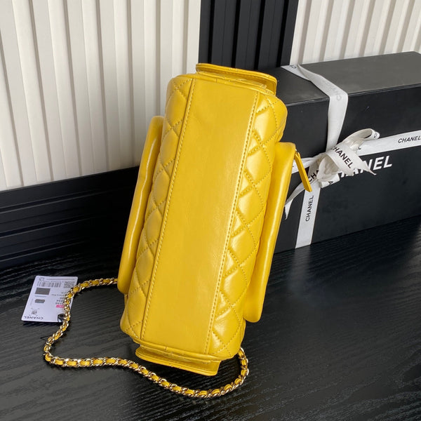24K Camera Bag Yellow Calfskin Gold Hardware