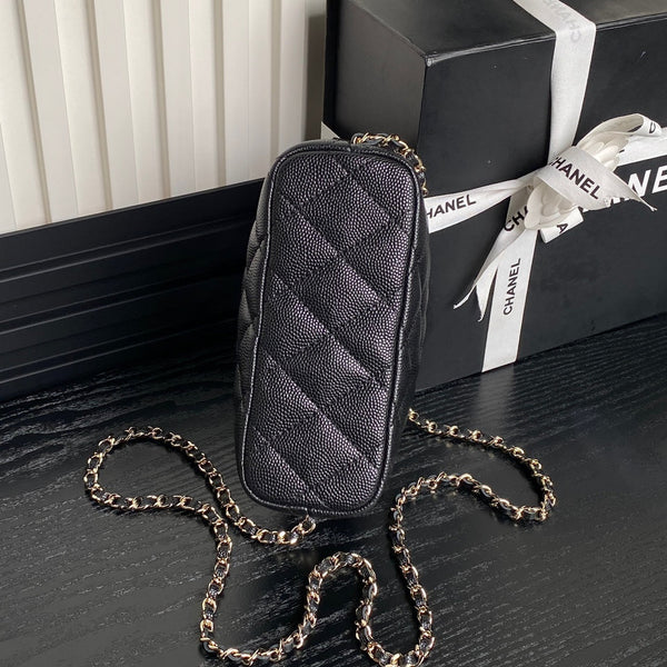 CC 25C Hobo Bag 21.5cm Top Handle Black Grained Calfskin