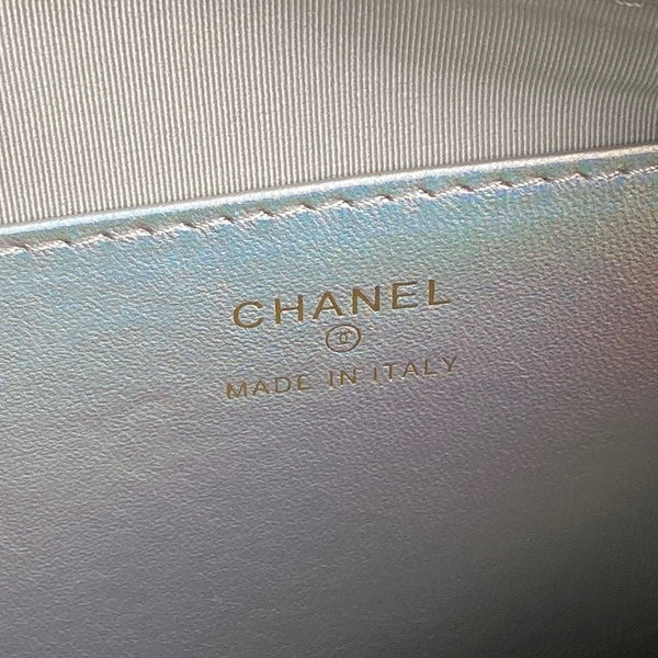 CC 25C Clutch With Strap 21cm Silver Metalic Calfskin