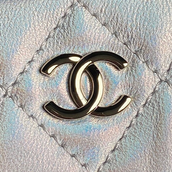 CC 25C Clutch With Strap 21cm Silver Metalic Calfskin