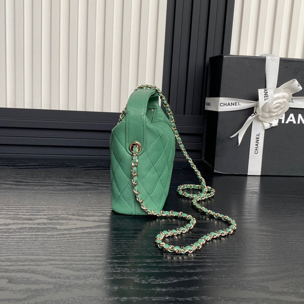 CC 25C Hobo Bag 21.5cm Top Handle Dark Green Grained Calfskin