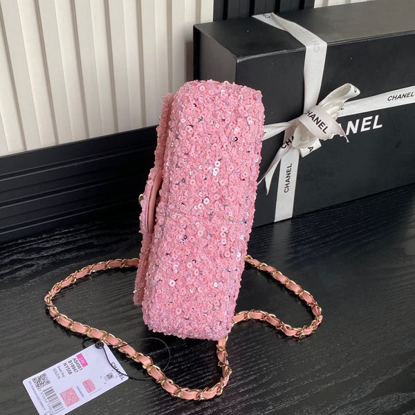CC 24K Flap Bag 20cm Pink Sequin