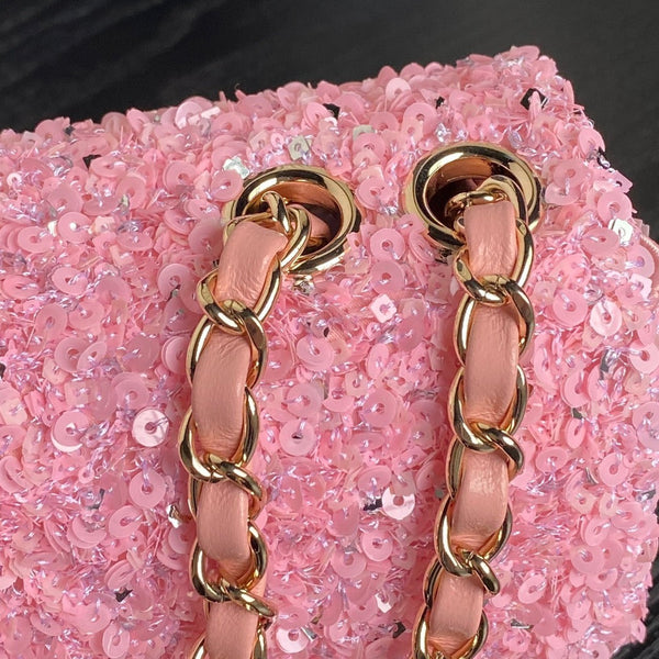 CC 24K Flap Bag 20cm Pink Sequin