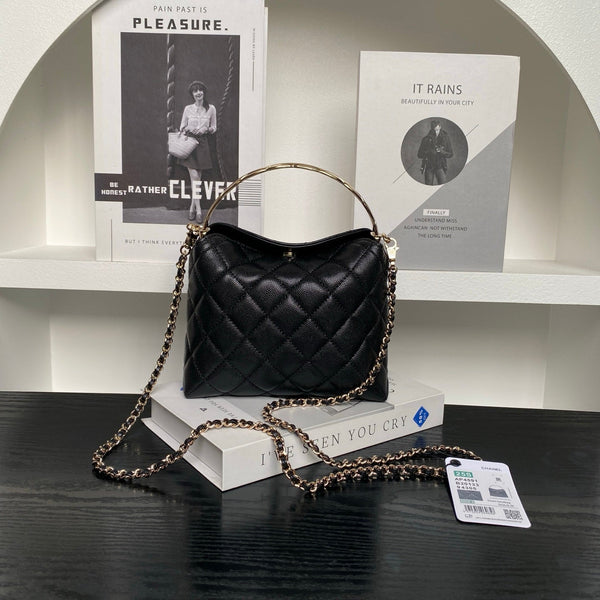 CC Coco Crush Handle Lunch Bag Black Caviar Leather