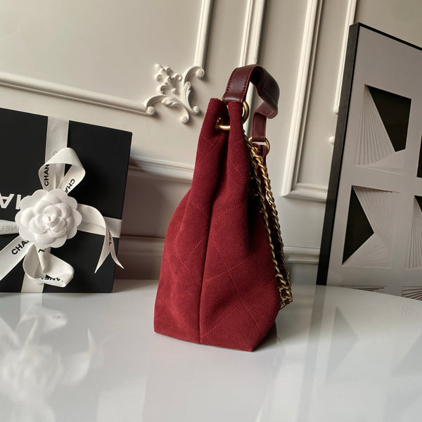 Chanel 2025 Hobo Bag 31cm Red Suede With Gold Hardware 320285