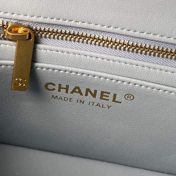Chanel 25 Rectangular Pearl Crush Bag 20cm Light Blue Lambskin 324819