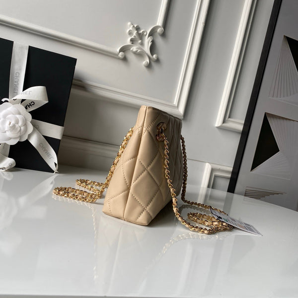 Chanel 2026 Small Shopping Tote Bag Black 24.5cm Beige Lambskin 348255