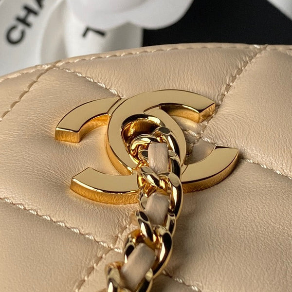 Chanel 2026 Small Shopping Tote Bag Black 24.5cm Beige Lambskin 348255