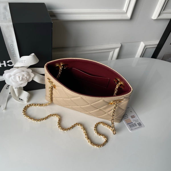 Chanel 2026 Small Shopping Tote Bag Black 24.5cm Beige Lambskin 348255