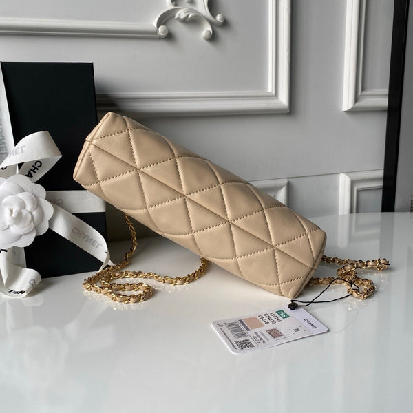 Chanel 2026 Small Shopping Tote Bag Black 24.5cm Beige Lambskin 348255