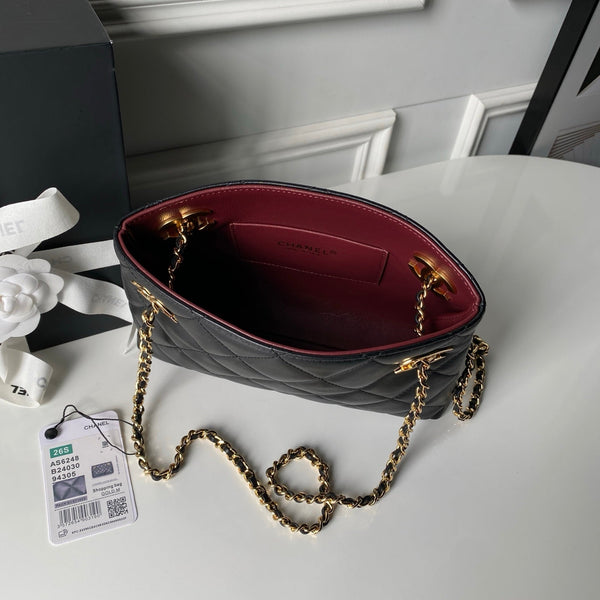 Chanel 2026 Small Shopping Tote Bag Black 24.5cm Black Lambskin 348256