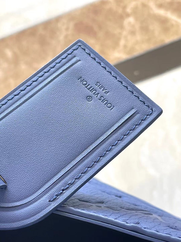 SAC PLAT 24H 41 IN TAURILLON CON MONOGRAMMA IN RILIEVO BLU ZAFFIRO