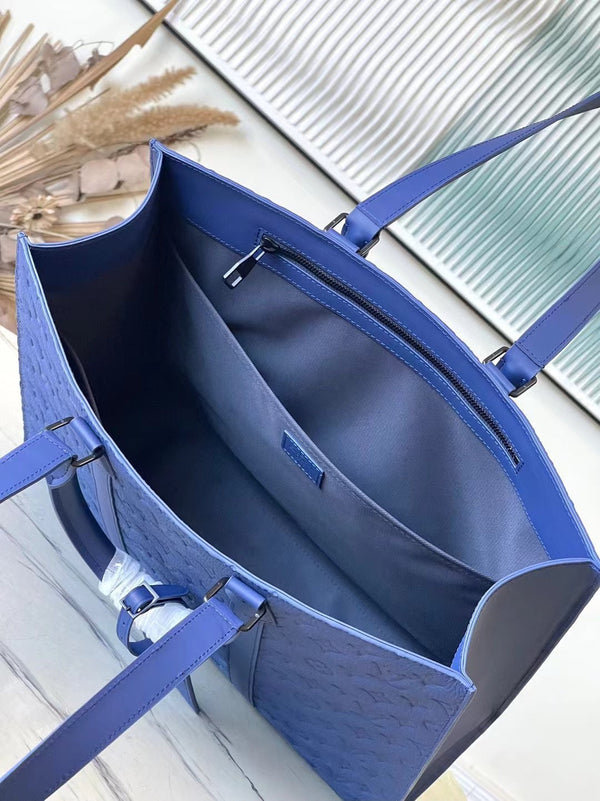 SAC PLAT 24H 41 IN TAURILLON CON MONOGRAMMA IN RILIEVO BLU ZAFFIRO