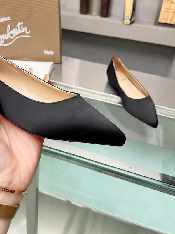 CL Kate Ballerina Flats Crepe Satin Black