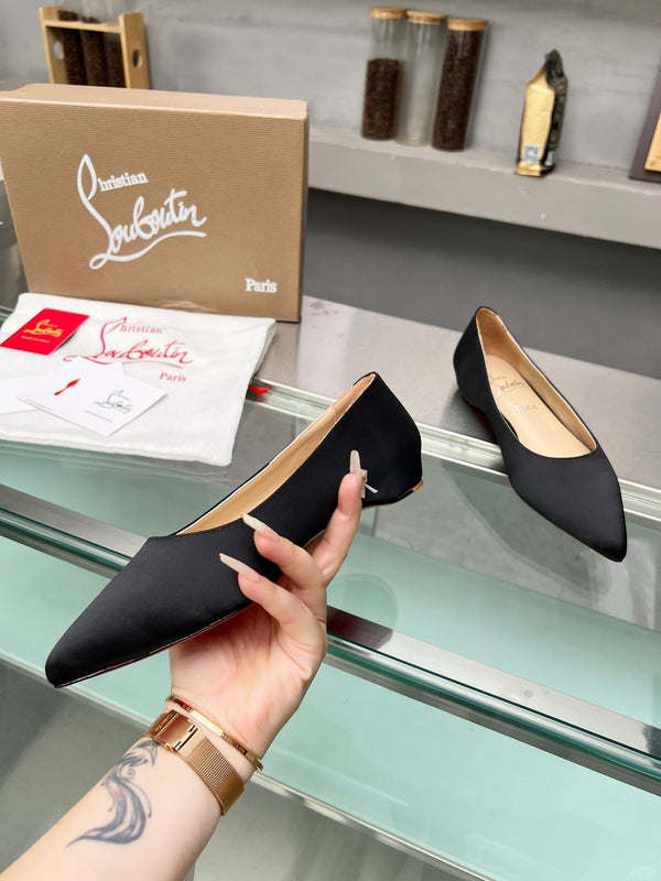 CL Kate Ballerina Flats Crepe Satin Black