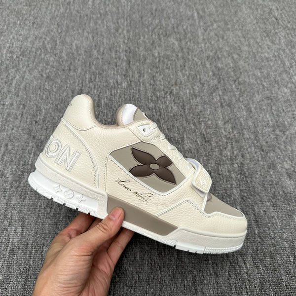 LV TRAINER BIANCO MIX GRIGIO MONOGRAMMA PELLE DI VITELLO