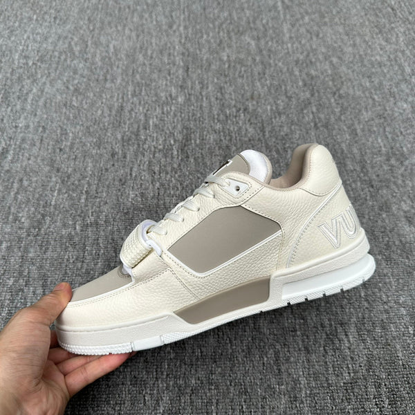LV TRAINER BIANCO MIX GRIGIO MONOGRAMMA PELLE DI VITELLO