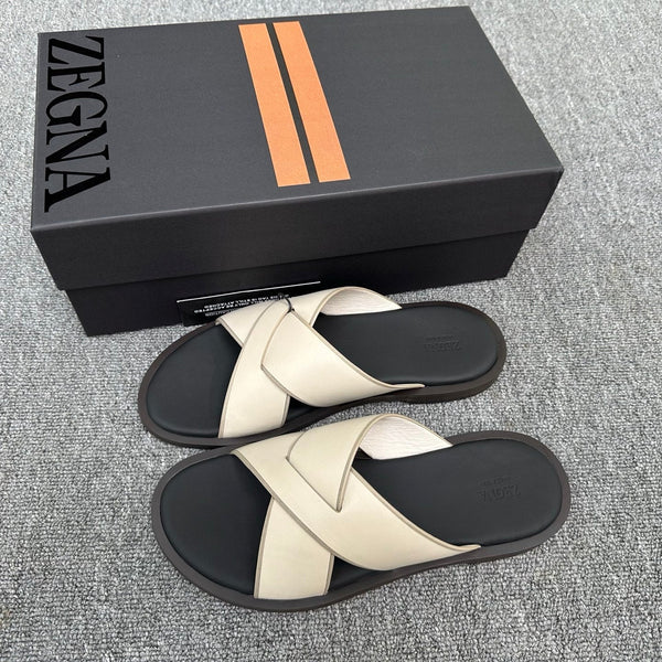 Zegna Men's Sandal Cream Black Leather 144953