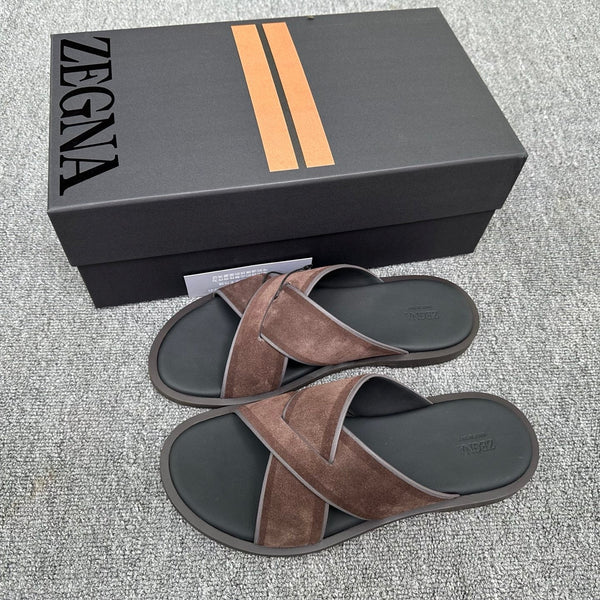 Zegna Men's Sandal Chocolate Suede Leather 144954