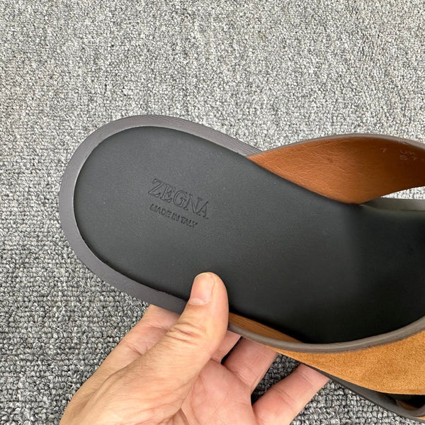 Zegna Men's Sandal Brown Suede Leather 144955