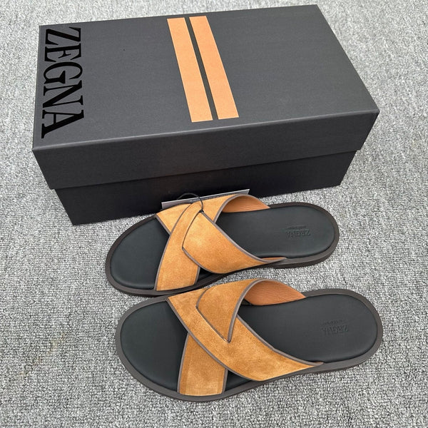 Zegna Men's Sandal Brown Suede Leather 144955