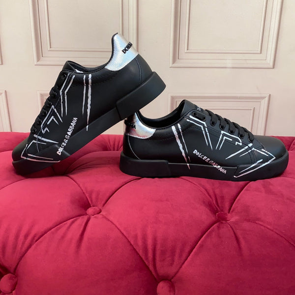 DC 25 Portofino Sneakers Black Eagle-Print & Sheepskin 271107