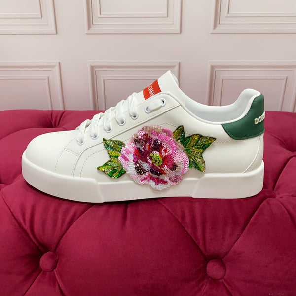 DC 25 Portofino Light Sneakers White Glitter Floral Pattern & Sheepskin 333871