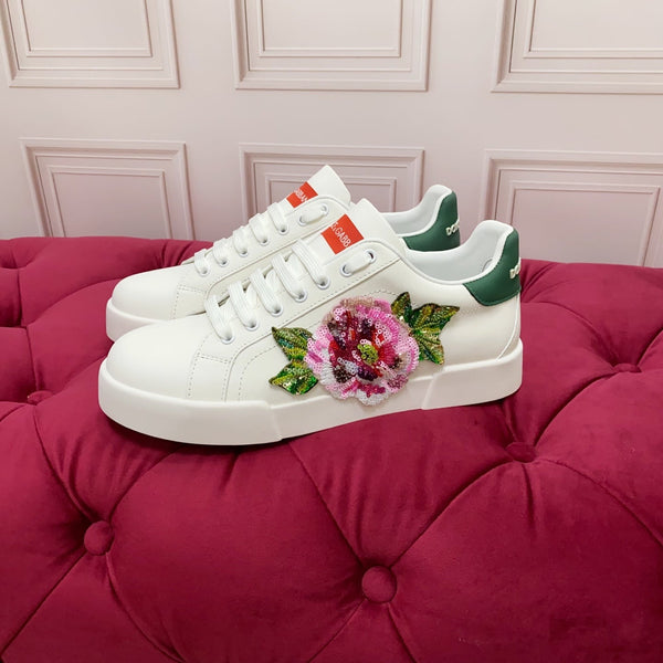 DC 25 Portofino Light Sneakers White Glitter Floral Pattern & Sheepskin 333871