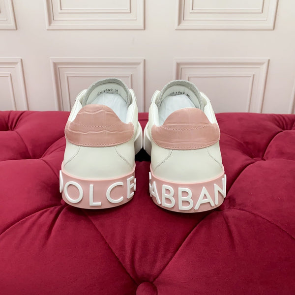 DC 25 Portofino Vintage Sneakers Pink White Cowhide & Rhinestone Silk 333877