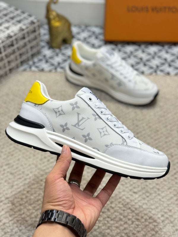 LV TRAINERS IN WHITE CALFSKIN AND JACQUARD