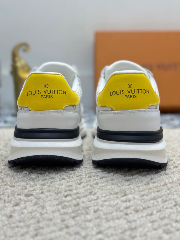 LV TRAINERS IN WHITE CALFSKIN AND JACQUARD