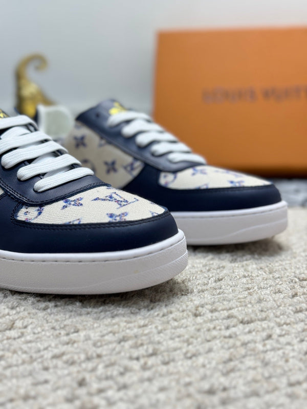 LV TRAINER SNEAKER NAVY BLUE CALFSKIN AND BEIGE MONOGRAM CANVAS