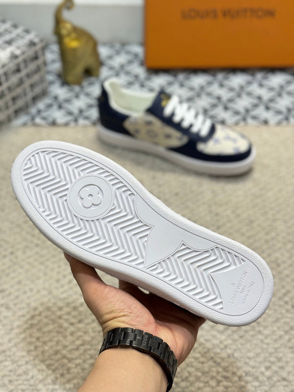 LV TRAINER SNEAKER NAVY BLUE CALFSKIN AND BEIGE MONOGRAM CANVAS