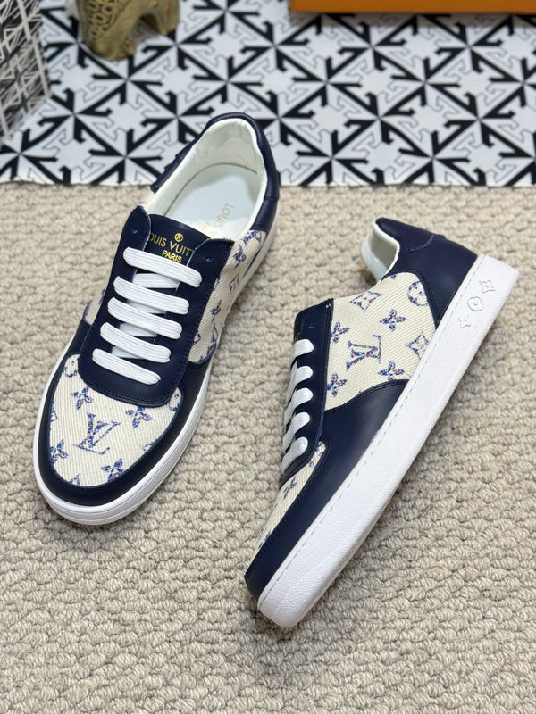 LV TRAINER SNEAKER NAVY BLUE CALFSKIN AND BEIGE MONOGRAM CANVAS