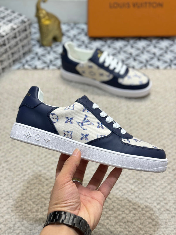 LV TRAINER SNEAKER NAVY BLUE CALFSKIN AND BEIGE MONOGRAM CANVAS