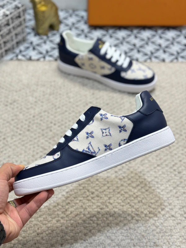 LV TRAINER SNEAKER NAVY BLUE CALFSKIN AND BEIGE MONOGRAM CANVAS