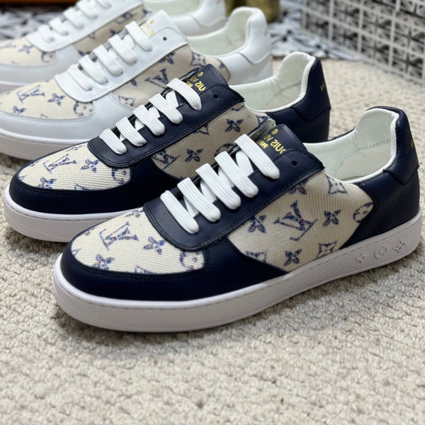 LV TRAINER SNEAKER NAVY BLUE CALFSKIN AND BEIGE MONOGRAM CANVAS