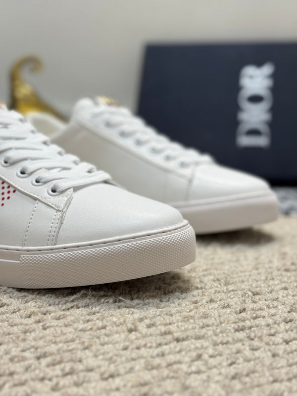 CD LOW TOP BASIC SNEAKER IN PELLE DI VITELLO BIANCA E ROSSA