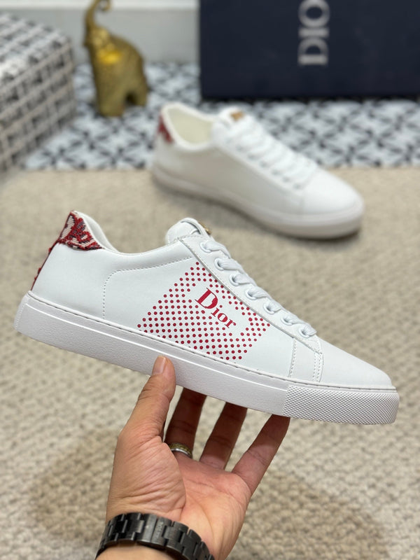 CD LOW TOP BASIC SNEAKER IN PELLE DI VITELLO BIANCA E ROSSA