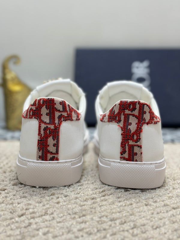 CD LOW TOP BASIC SNEAKER IN PELLE DI VITELLO BIANCA E ROSSA