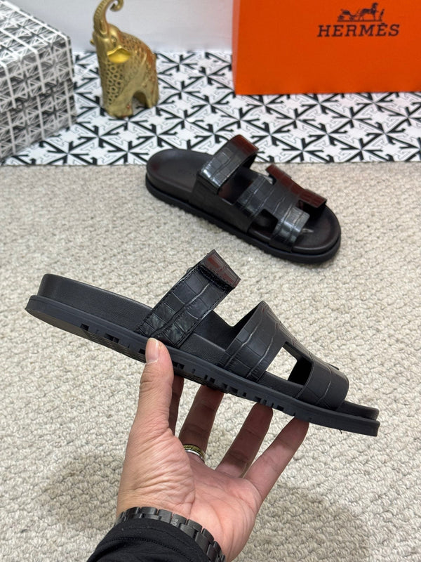 HM Men's Chypre Slide Black Cowhide 542930